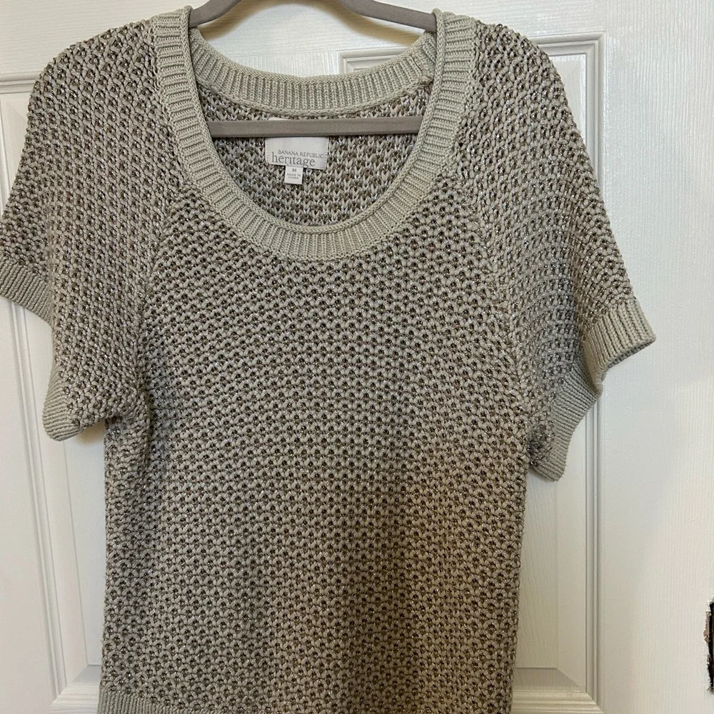 Banana Republic Heritage metallic knit short sleeve sweater shirt top sz M